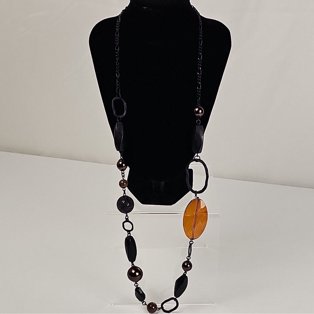Coldwater Creek Signed Chunky Black Brown Beaded Statement Necklace 30"
